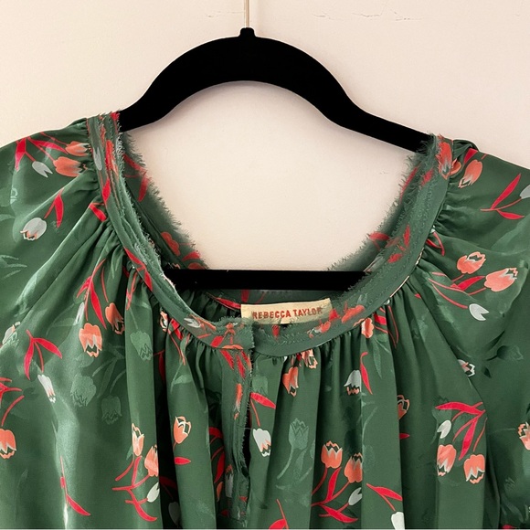 100% SILK REBECCA TAYLOR SILK FLORAL BLOUSE - Picture 6 of 12
